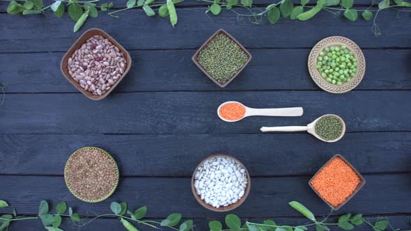 Legumes on Dark Wooden Ecological Background