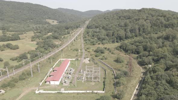 Aerial view of Traction substation of Nadarbazevi railway station, Georgia