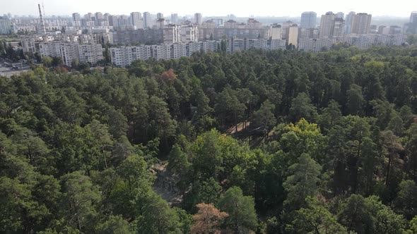 Aerial View of the Border of the Metropolis and the Forest. Kyiv, Ukraine