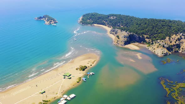 Iztuzu Sandy Spit. The Boundaries of the Two Seas of the Aegean and the Mediterranean. Sunny