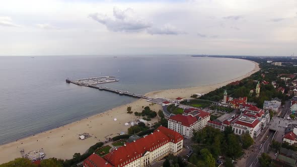 Aerial view of the cityscape of Sopot in the evening, Poland