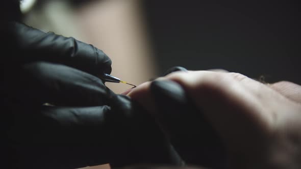 Male Manicure  Man Client Doing Minimalistic Black Design His Nails By Master Studio