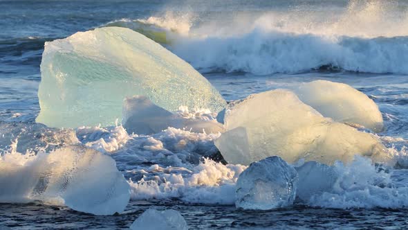 Diamond Beach in Iceland Chunks of Ice on Black Sand at Sunrise Crystal Clear Water and a Wonderful