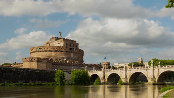 Time lapse of the St. Angelo Bridge and Castel Sant'Angelo in Rome