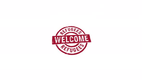 Refugees Welcome and help stamp and stamping isolated