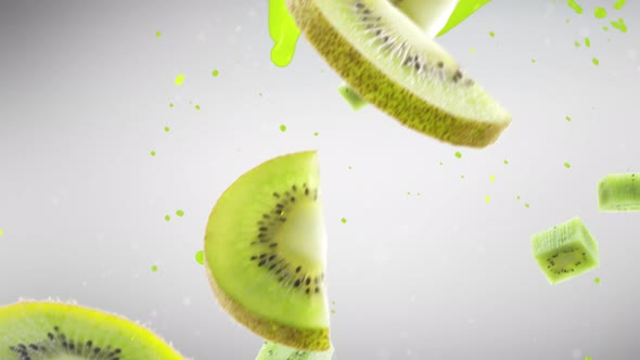 Kiwi with Slices Falling with Splash Juice Included Luma Matte