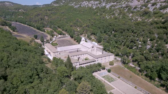 Aerial shot of Senanque Abbey near Gordes village in Provence, France