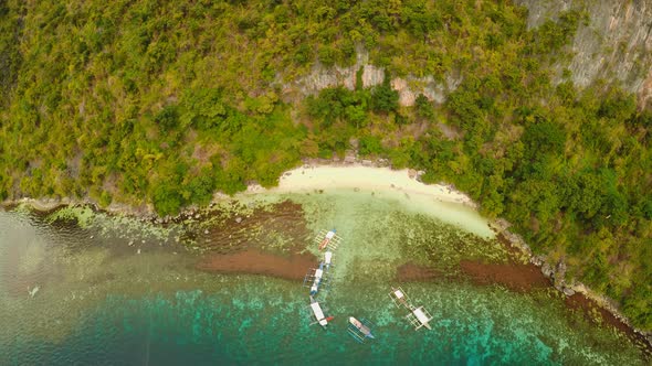 Aerial View Sunset and Atwayan Beach with Rocks