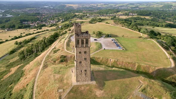 Drone ariel footage Castle Hill is a ancient monument in Almondbury overlooking Huddersfield in the