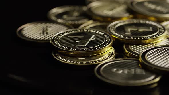 Rotating shot of Bitcoins