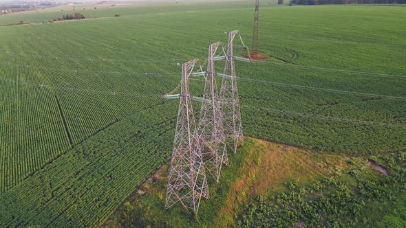 High Voltage Power Line on Industrial Electricity Line Tower