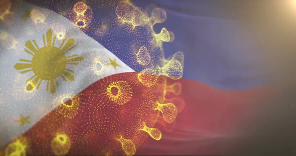 Philippines Flag With Corona Virus Bacteria 4K