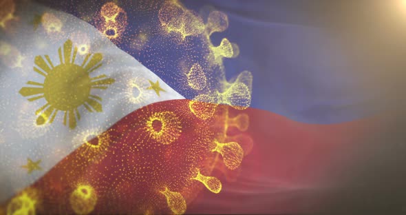 Philippines Flag With Corona Virus Bacteria 4K alt