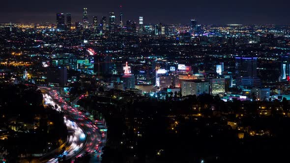 Downtown Los Angeles and Hollywood Freeway at Night