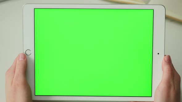 Gadget Tablet with Green Chroma Key Screen Closeup