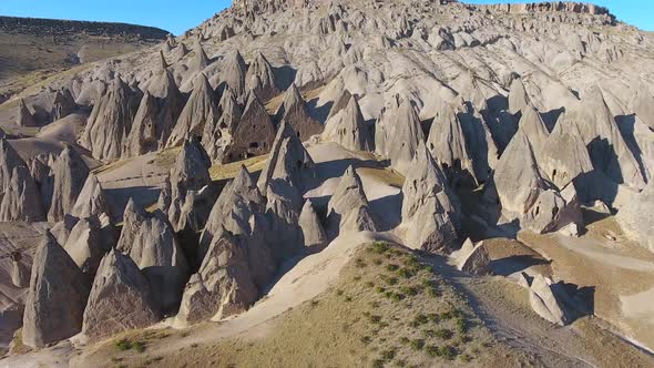 Hoodoos, Fairy Chimneys and Historical Cave Houses in Sedimentary Volcanic Rock Formations