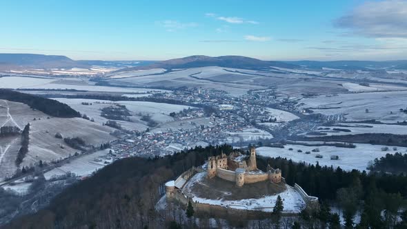 Aerial view of castle in Zborov village in Slovakia