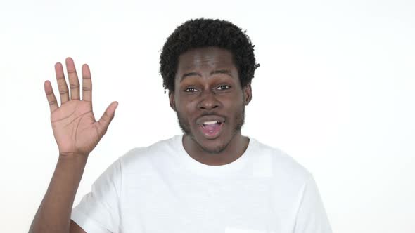 African Man Waving Hand To Welcome, White Background