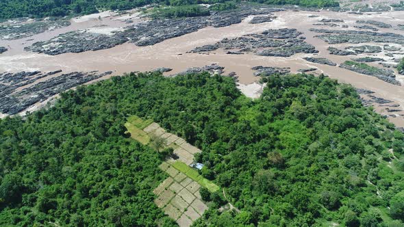 4.000 islands near Don Det in southern Laos seen from the sky