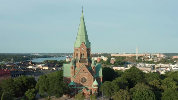 Stockholm, Sweden. Panoramic aerial flying drone view of Södermalm