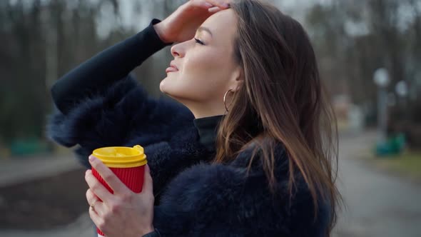 Profile of a beautiful woman in winter. 