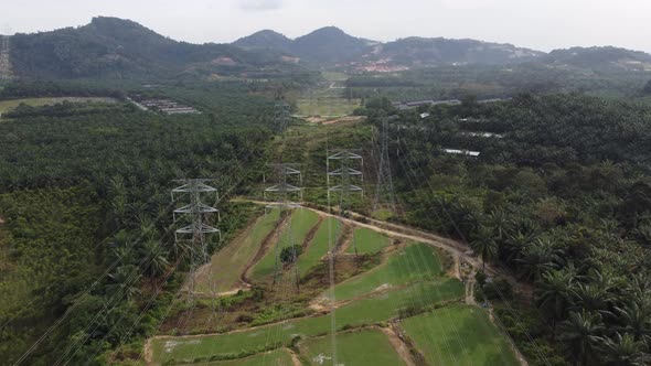 Electric pylon at field