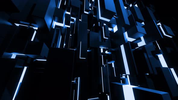 Abstract Looped  Dark Blue Background with Neon Light Like Cyberpunk Night City