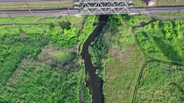 Railway Bridge Over the River Top View