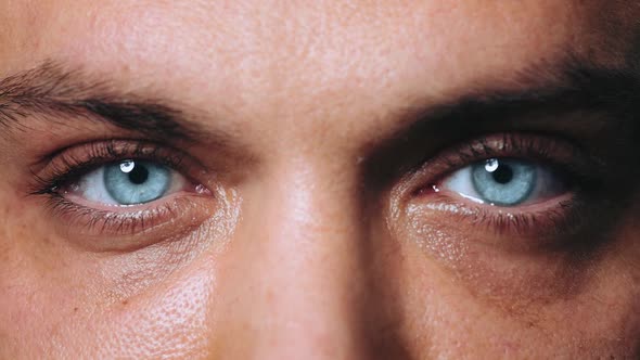 Close-Up Eyes of a Handsome Man After the Procedure for Laminating Eyelashes