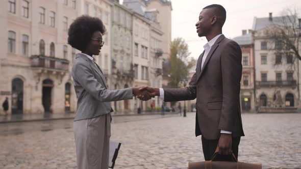 American Partners Shaking Hands Outdoors