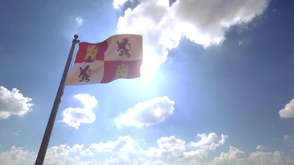 Castile and Leon Flag on a Flagpole V4
