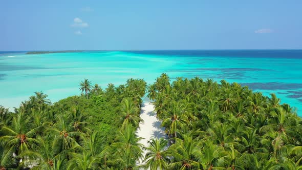 Aerial view scenery of paradise sea view beach journey by blue green ocean with white sandy backgrou