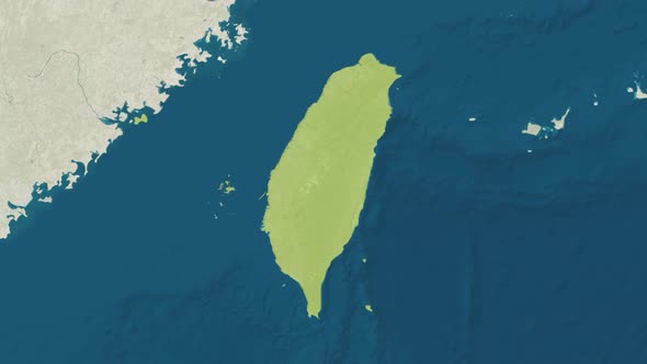 Zoom in to the Map of Taiwan with Text Textless and with Flag