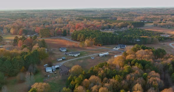 Boiling Spring Small Town in USA of Homes Street As Establishing Colorful Autumn Fall the Aerial