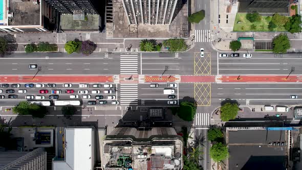 Top down view of Paulista Avenue at downtown Sao Paulo Brazil
