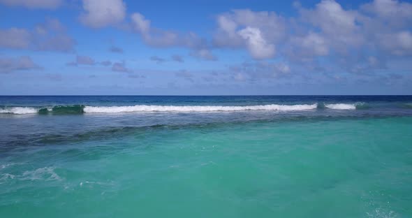 Beautiful above travel shot of a paradise sunny white sand beach and turquoise sea background in col