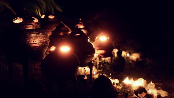 Golden Altar with Candles at Night