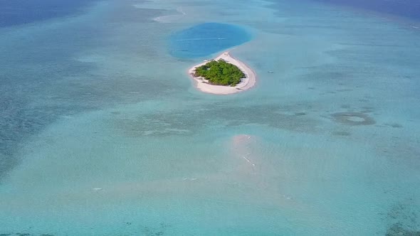 Aerial drone seascape of resort beach journey by lagoon with sand background