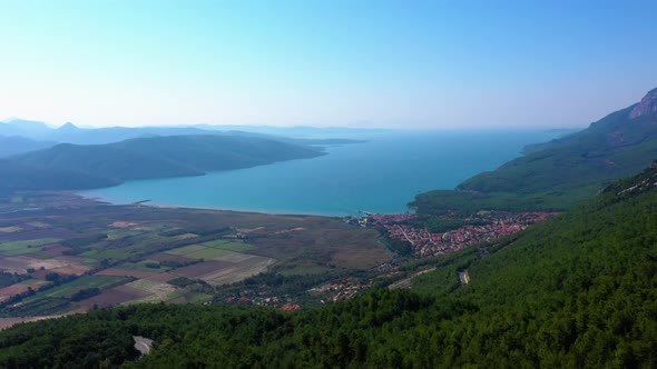 Beautiful Panorama of Blue Sea Between Mountains