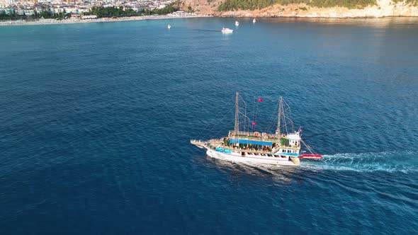 The Pirates Yacht Calls at the Port Aerial View 4 K Turkey Aanya