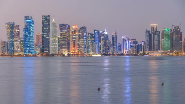 Doha Downtown Skyline Day to Night Timelapse Qatar Middle East