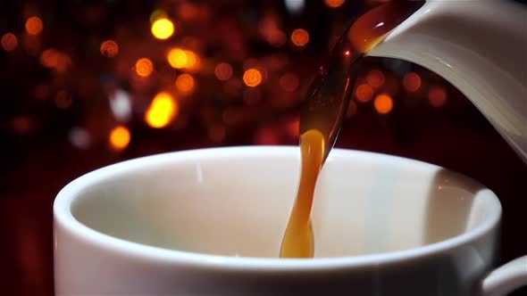 From the Pot Poured Hot Delicious Flavored Coffee. Slow Motion