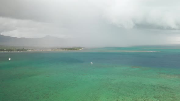 A Thunderstorm Approaching the Coast of the Island of Mauritius in the Indian Ocean