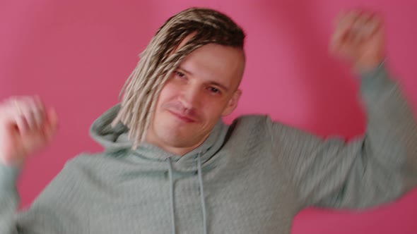 Young Man with Dreadlocks They Dance Expressively Gesticulating with Their Hands