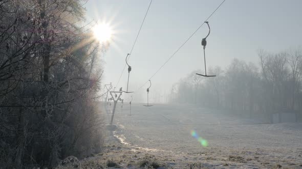 Early morning  fog on Kraljevica hill ski slopes 4K 2160p UHD footage - Ski slopes near Eastern Serb