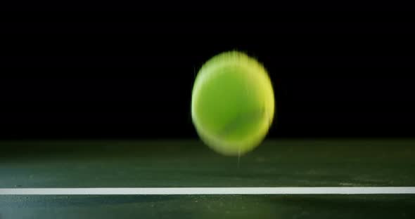 Tennis ball bouncing on white line 4k