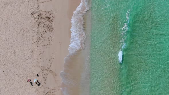 Majestic take overhead shot on the beaches of Maria Trinidad Sánchez, Dominican Republic, crystal cl