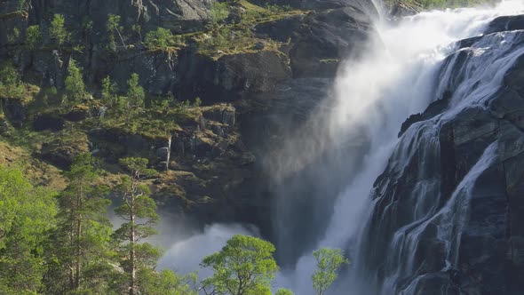 Norway Landscape with Waterfall, River and Mountains, Hardangervidda National Park