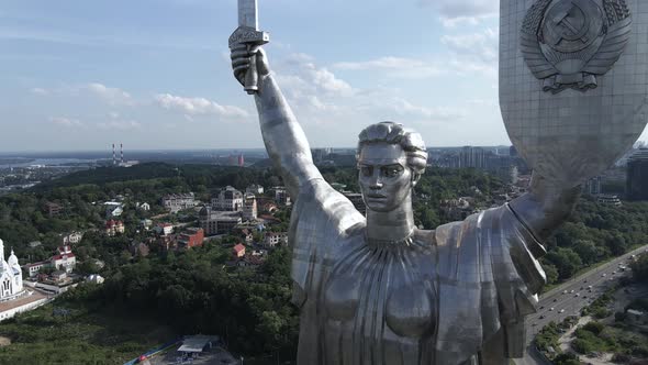 Aerial View of the Motherland Monument. Slow Motion