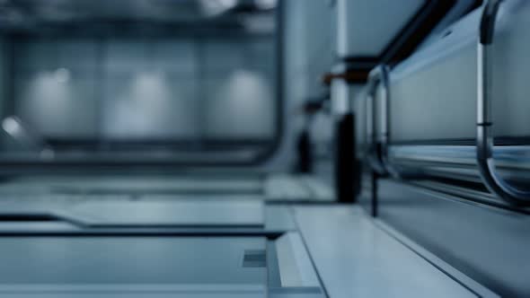 3D Rendering of Realistic Sci-fi Spaceship Corridor alt